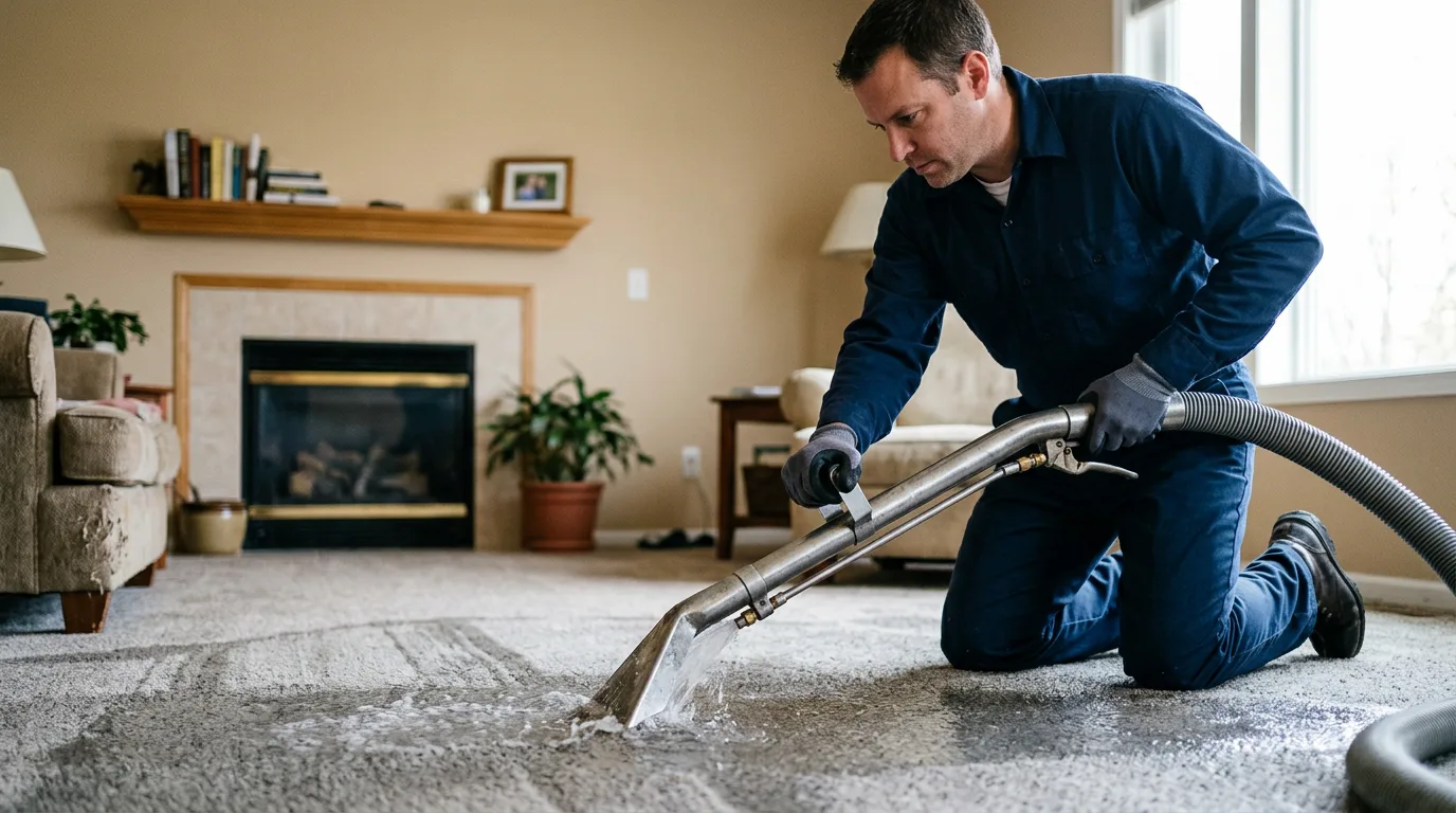 Water damage restoration technician working near Beaumont, KY